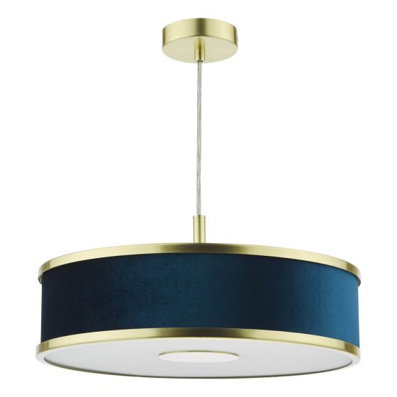 Där Lighting Alvaro 3 Light Pendant Brushed Brass With Blue Shade