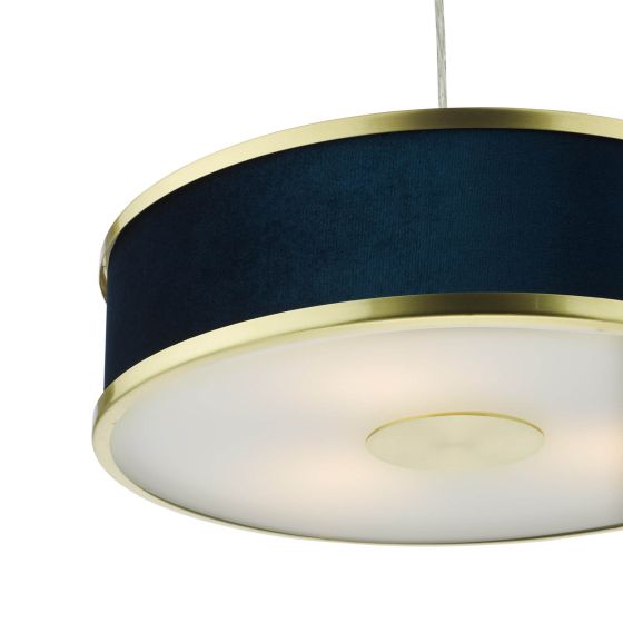 Där Lighting Alvaro 3 Light Pendant Brushed Brass With Blue Shade