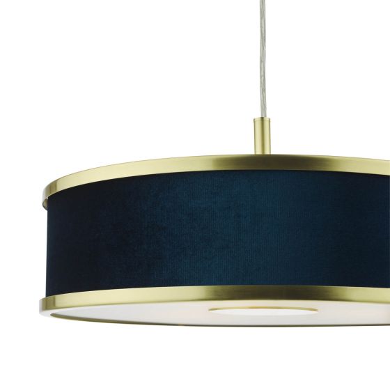 Där Lighting Alvaro 3 Light Pendant Brushed Brass With Blue Shade