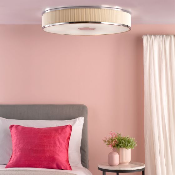 Där Lighting Alvaro 6 Light Flush Polished Chrome With Ivory Shade