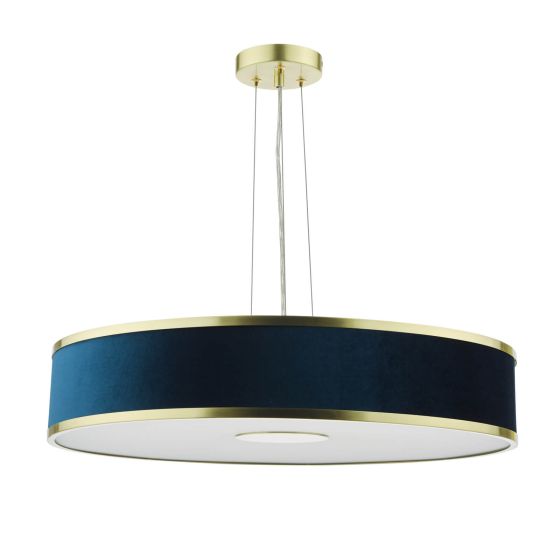 Där Lighting Alvaro 6 Light Pendant Brushed Brass With Blue Shade