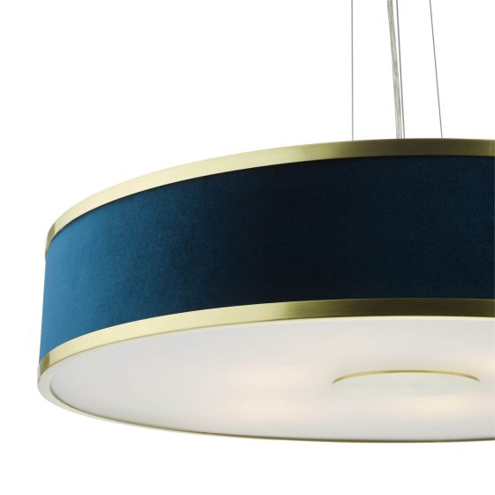 Där Lighting Alvaro 6 Light Pendant Brushed Brass With Blue Shade