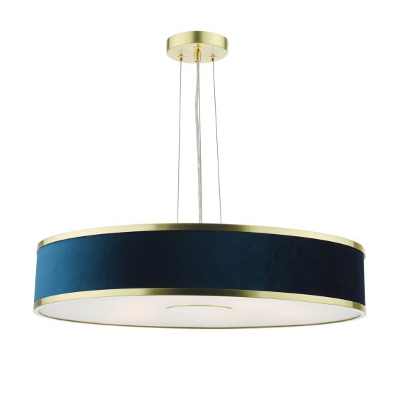 där lighting Alvaro 6 Light Pendant Brushed Brass With Blue Shade