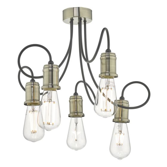 där lighting Alzbet 5 Light Semi Flush Antique Brass & Black