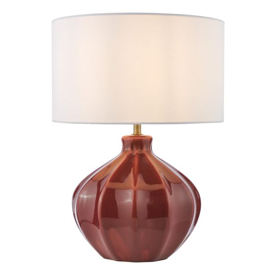där lighting Amrita Ceramic Table Lamp Red and Antique Brass With Shade