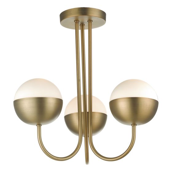 Där Lighting Andre 3 Light Semi Flush Aged Brass Opal Glass