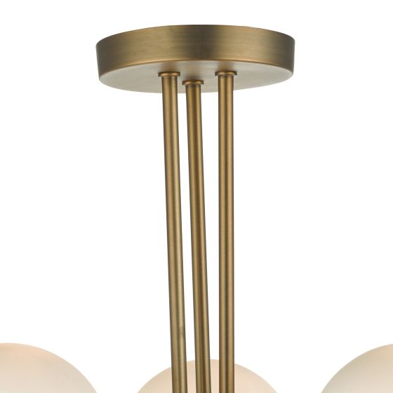 där lighting Andre 3 Light Semi Flush Aged Brass Opal Glass