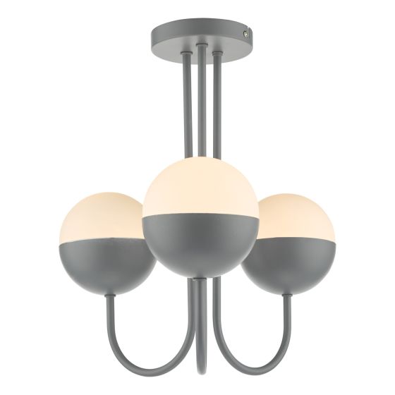 där lighting Andre 3 Light Semi Flush Grey Opal Glass