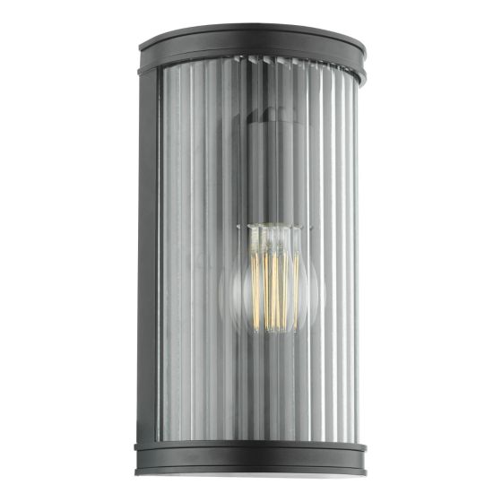 Där Lighting Anund Bathroom Wall Light Matt Black Ribbed Glass IP44