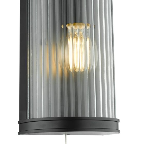 Där Lighting Anund Bathroom Wall Light Matt Black Ribbed Glass IP44