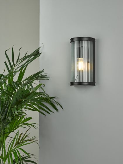 Där Lighting Anund Bathroom Wall Light Matt Black Ribbed Glass IP44