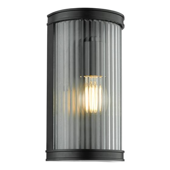 där lighting Anund Bathroom Wall Light Matt Black Ribbed Glass IP44