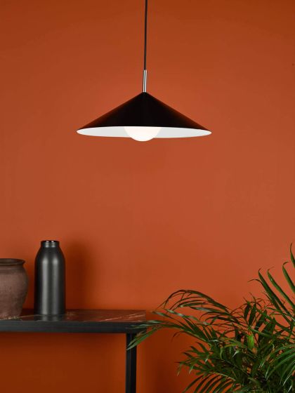 Där Lighting Apex 1 Light Single Pendant Matt Black Polished Chrome