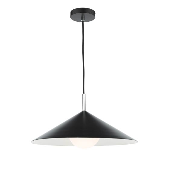 där lighting Apex 1 Light Single Pendant Matt Black Polished Chrome