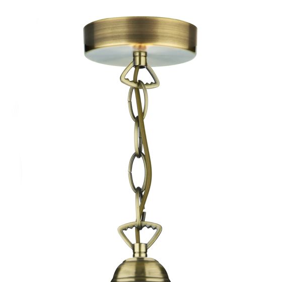 Där Lighting Ardeche 1 Light Large Pendant Amber Glass & Antique Brass