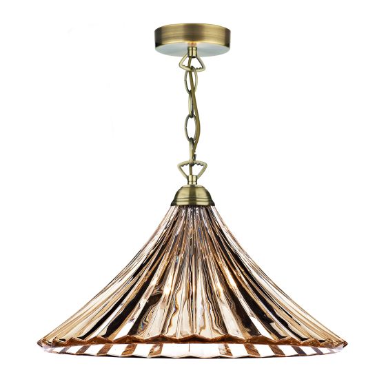 Där Lighting Ardeche 1 Light Large Pendant Amber Glass & Antique Brass