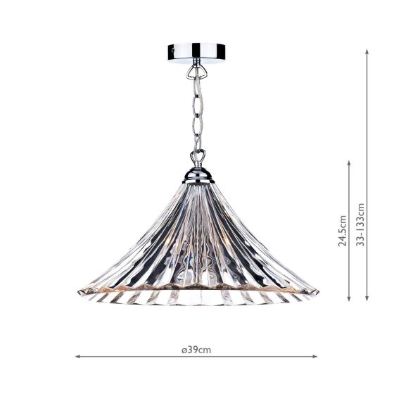 Där Lighting Ardeche 1 Light Large Pendant Clear Glass Polished Chrome