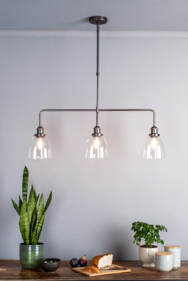 Där Lighting Arvin 3 Light Bar Pendant Antique Chrome & Glass