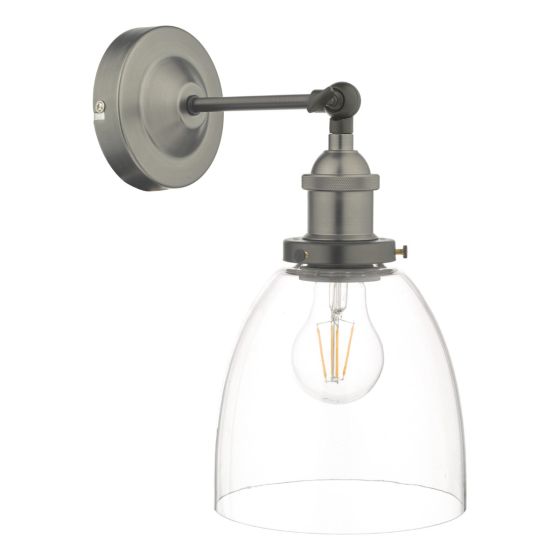 Där Lighting Arvin Industrial Wall Light Antique Chrome With Clear Glass Shade
