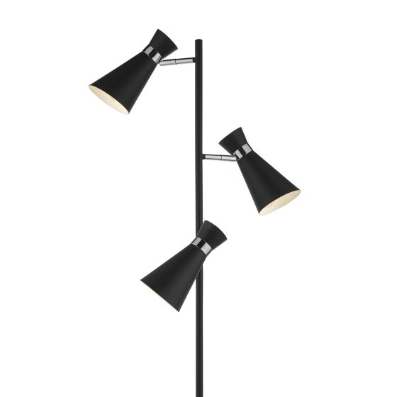 Där Lighting Ashworth 3 Light Floor Lamp Matt Black & Polished Chrome
