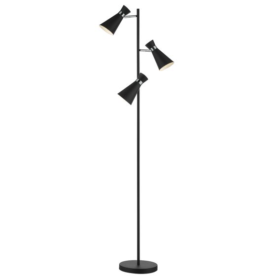 Där Lighting Ashworth 3 Light Floor Lamp Matt Black & Polished Chrome