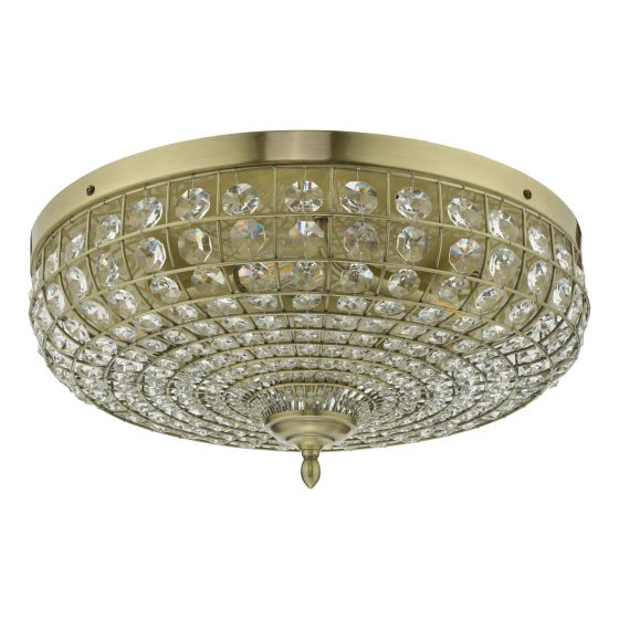Där Lighting Asmara 5 Light Flush Antique Brass Crystal