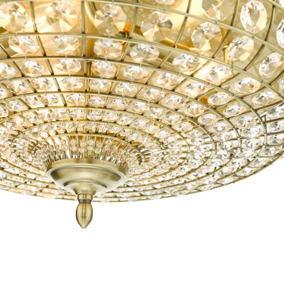 Där Lighting Asmara 5 Light Flush Antique Brass Crystal