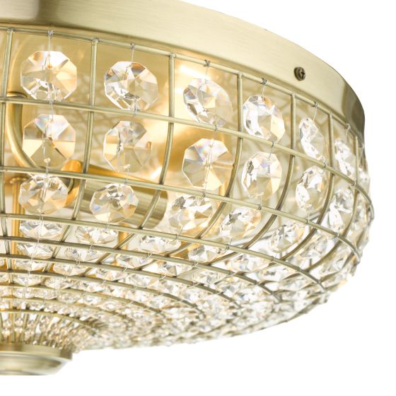 Där Lighting Asmara 5 Light Flush Antique Brass Crystal