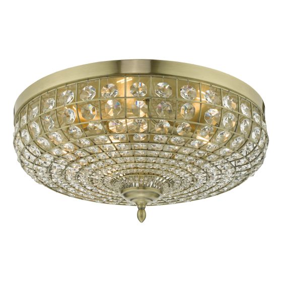 där lighting Asmara 5 Light Flush Antique Brass Crystal