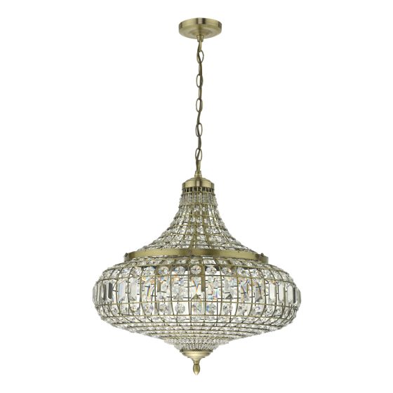 Där Lighting Asmara 6 Light Pendant Antique Brass Crystal