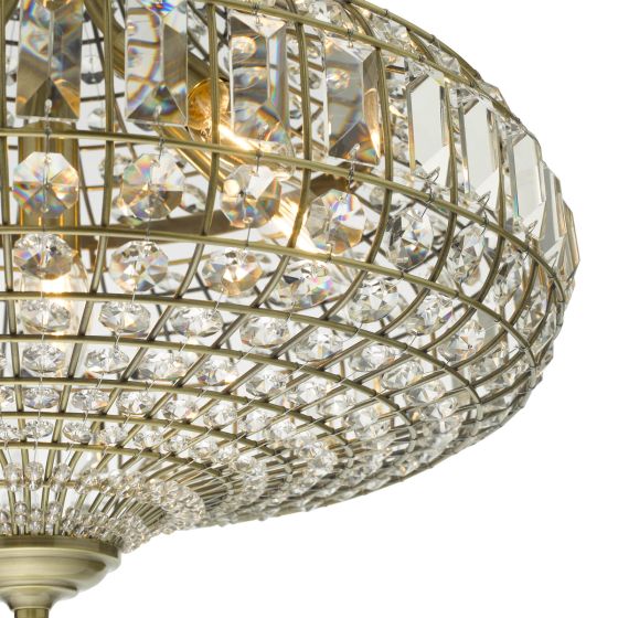 Där Lighting Asmara 6 Light Pendant Antique Brass Crystal