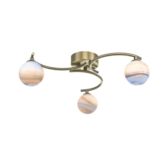 där lighting Atiya 3 Light Semi Flush Antique Brass With Planet Style Glass