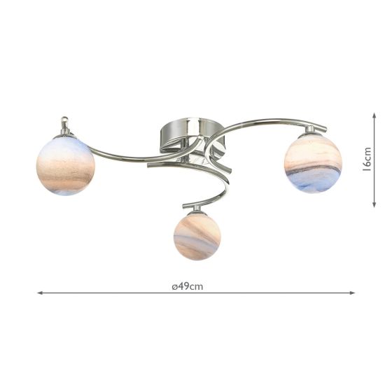 Där Lighting Atiya 3 Light Semi Flush Polished Chrome With Planet Style Glass