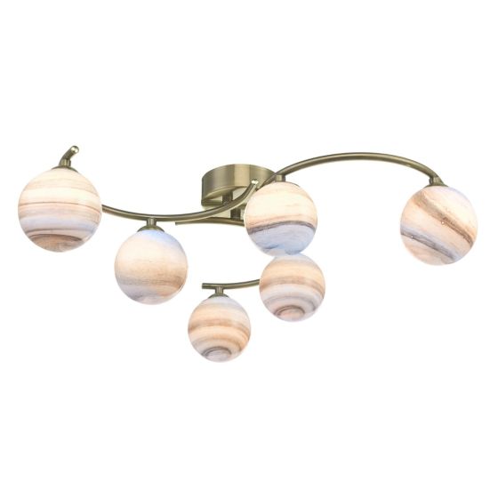 där lighting Atiya 6 Light Semi Flush Antique Brass With Planet Art Glass