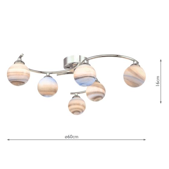 Där Lighting Atiya 6 Light Semi Flush Polished Chrome With Planet Style Glass