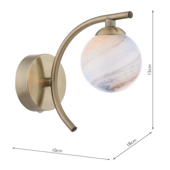 Där Lighting Atiya Wall Light Antique Brass With Planet Style Glass