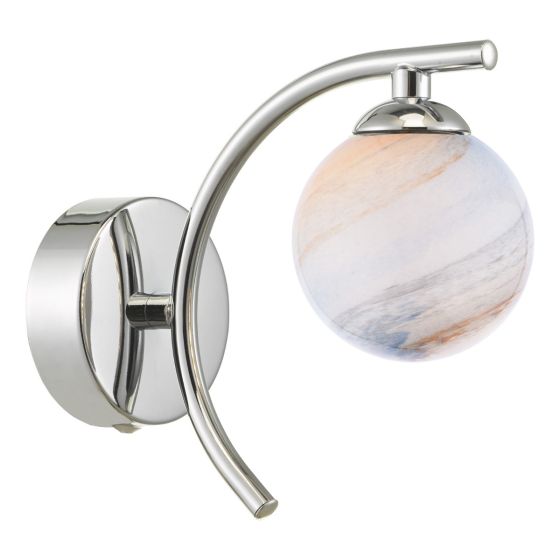 Där Lighting Atiya Wall Light Polished Chrome With Planet Style Glass