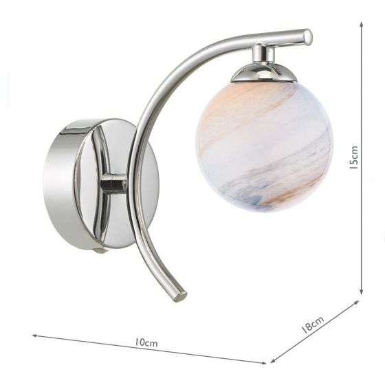 Där Lighting Atiya Wall Light Polished Chrome With Planet Style Glass