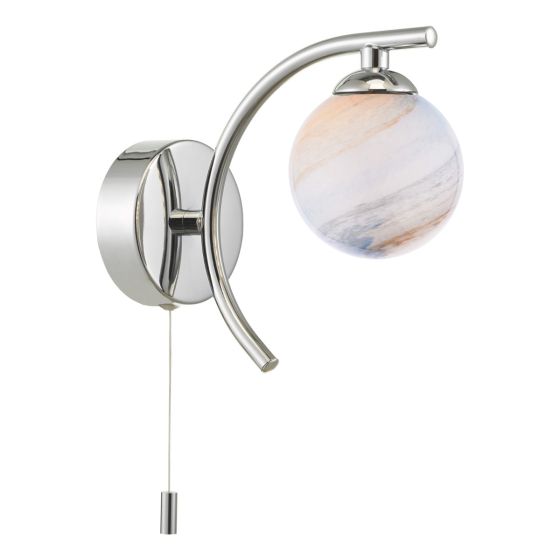 där lighting Atiya Wall Light Polished Chrome With Planet Style Glass