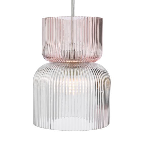 Där Lighting Auberta 3 Light Cluster Pendant Polished Chrome And Pink Ribbed Glass