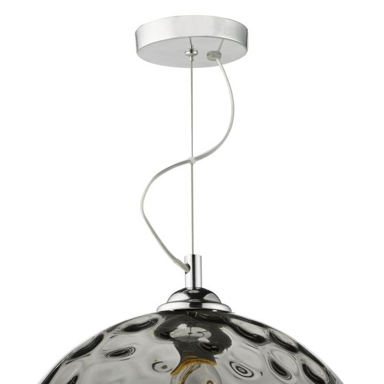 Där Lighting Aulax 1 Light Pendant Silver Smoked Glass With Dimple Effect