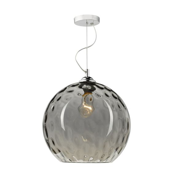 Där Lighting Aulax 1 Light Pendant Silver Smoked Glass With Dimple Effect