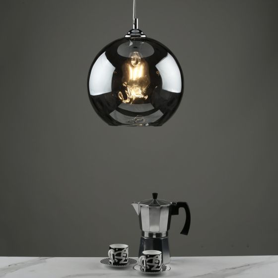 Där Lighting Aulax 1 Light Pendant Silver Smoked Glass With Dimple Effect
