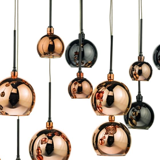 Där Lighting Aurelia 15 Light Bar Pendant Black Chrome & Copper/Bronze Glass