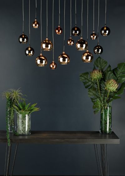 Där Lighting Aurelia 15 Light Bar Pendant Black Chrome & Copper/Bronze Glass