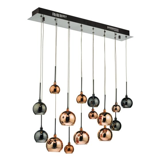 där lighting Aurelia 15 Light Bar Pendant Black Chrome & Copper/Bronze Glass