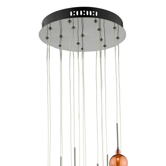 Där Lighting Aurelia 15lt Cluster Pendant Black Chrome & Copper/Bronze Glass