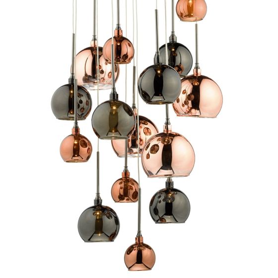 Där Lighting Aurelia 15lt Cluster Pendant Black Chrome & Copper/Bronze Glass
