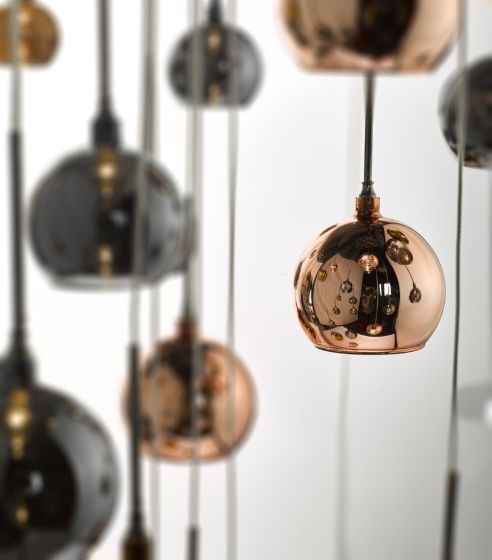 Där Lighting Aurelia 30lt Cluster Pendant Black Chrome & Copper/Bronze Glass 3M Drop