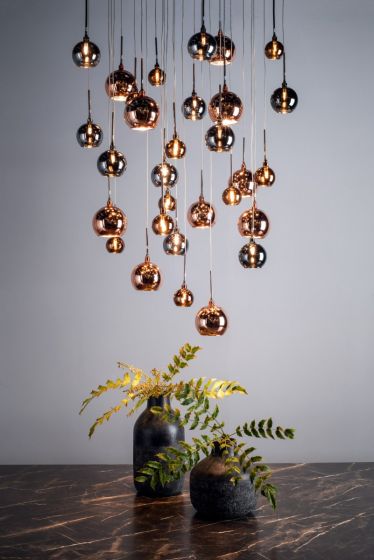 Där Lighting Aurelia 30lt Cluster Pendant Black Chrome & Copper/Bronze Glass 3M Drop